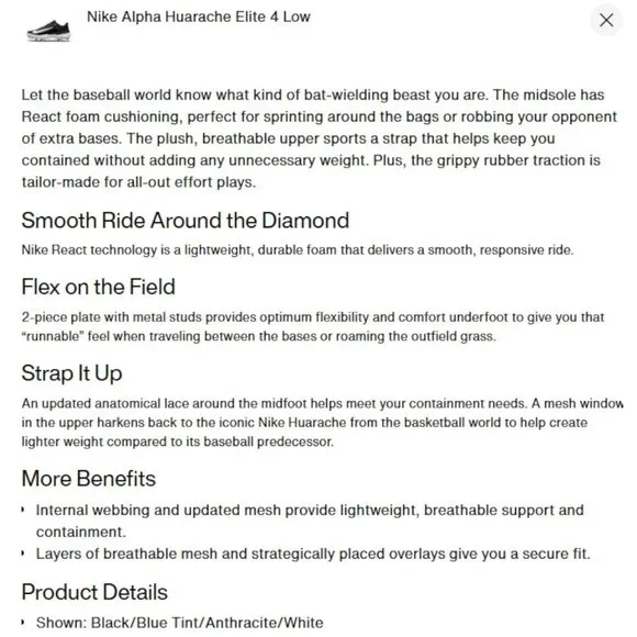 Nike Alpha Huarache Elite 4 Low Men's Metal Baseball Cleats Size 13 NWT DJ6521-0 - Picture 7 of 12